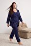 Navy Blue 3-Piece Set %100 Cotton Large Size Knitted Pajamas Set Tbbaw27Ai00046 - 2