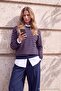 Wardrobe Essentials Lacivert Çizgili Oversize Bisiklet Yaka Triko Kazak TWOAW27KZ00220 - 3