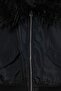 Black Oversize Fur Collared Short Bomber Coat Twoaw27Mo00111 - 2