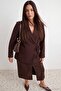 Brown Double Breasted Closure Plus Size Woven Jacket Tbbaw27Ag00026 - 4