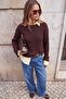 Wardrobe Essentials Kahverengi Kayık Yaka Fitilli Loose Fit Triko Kazak TWOAW27KZ00135