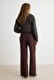 Kahverengi Düz Wide Leg/Geniş Paça Scuba Krep Örme Pantolon TWOAW27PL00040 - 4