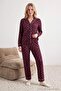 Mürdüm %100 Pamuklu Kalpli Biyeli Örme Pijama Takımı THMAW24PT00103 - 2