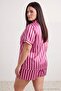 Pink Striped Satin Large Size Woven Pajama Set Tbbaw27Ai00058 - 4