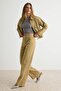 Haki DOKULU KUMAŞ %100 Pamuk Yüksek Bel Wide Leg Jeans TWOSS26JE00163