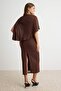 Kahverengi Bodycon/Vücuda Oturan Pelerinli Köpük Maxi Astarlı Örme Elbise TWOAW27EL00167 - 4