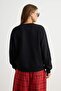 Siyah Dantel Detaylı Regular Kalıp Bisiklet Yaka Örme İnterlok Sweatshirt TWOAW27SW00084 - 5