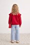 Orta Mavi Kız Çocuk Pamuklu Esnek Kumaş Kalp Nakışlı Wide Leg/Geniş Paça Jean PantolonTKDAW27JE00008 - 4