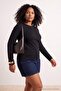 Black-Claret Red Viscose Draped Soft Buttoned Knitted Plus Size Blouse Tbbss26Af00011 - 6