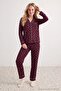 Mürdüm %100 Pamuklu Kalpli Biyeli Örme Pijama Takımı THMAW24PT00103 - 3