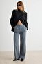 Indigo Yüksek Bel Wide Leg/Geniş Paça Pilili Dokuma Kumaş Pantolon TWOAW21PL0076
