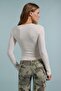 Ekru Kaşmir Karışımlı Ultra Hafif Transparan Fitted Çift Katlı Düğmeli Örme Bluz TWOAW27BZ00108 - 5