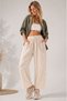 Women's Cream Linen Pocket Washed Bohemian Pinterest Casual Wide Leg Pants - 3