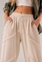Women's Cream Linen Pocket Washed Bohemian Pinterest Casual Wide Leg Pants - 5