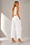 Women's White Linen Pocket Washable Bohemian Pinterest Loose Wide Leg Pants - 4