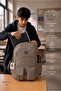 Large Size Rain-Resistant Fabric Multi-Pocket Lightweight Backpack / Dark Cream