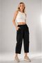 Women's Black Linen Pocket Washable Bohemian Pinterest Loose Wide Leg Pants - 2