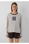 91 Patch Detailed Striped Long Sleeve T-Shirt Loose Fit / Comfortable Loose Cut 1614171-91653 - 3