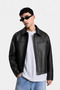 Men's Black Zippered Leather Jacket - Premium Soft Textured - 2
