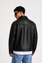 Men's Black Zippered Leather Jacket - Premium Soft Textured - 4