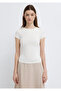 Ecru Basic Crop T-Shirt Fitted / Body-Fitting Cut 1613942-70057 - 3
