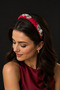 Red Satin Silver Embroidered Thin Women's Hair Crown Evening Dress Henna Engagement Accessory