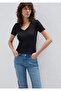 Black Basic V-Neck T-Shirt Fitted / Fitted Cut 1601040 -900