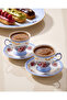 Flores Gold Decorated Floral Blue Porcelain Coffee Cup Set 100 ml - 2