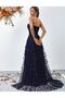 3D Daisy Strapless Long Evening Dress - 4