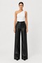 Black Relaxed Straight Leg Leather Pants with Stitching Detail - 4
