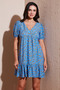 Regular Fit V-Neck Balloon Sleeve Patterned Mini Dress Women's Dress 67810045 - 2