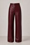 Burgundy Relaxed Pipe Leg Leather Trousers with Stitching Detail - 6