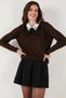 Premium Regular Fit Shirt Collar Soft Textured Bow Detail Stoned Sweater Women's Sweater 680Kz0003 - 4
