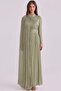 Stone and Flywheel Detailed Cape Yoryo Silk Hijab Evening Dress Light Green 1257 - 3