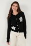 Premium Tulle Flower Detailed Regular Fit Crew Neck Buttoned Knitwear Cardigan Women's Cardigan 680Hi002421 - 6
