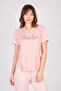 Women's Short Sleeve Soft Textured Bamboo Pink Pajama Set - 4