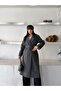 Women's Belted Buttoned Long Melton Coat Anthracite - 3