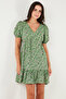 Regular Fit V-Neck Balloon Sleeve Patterned Mini Dress Women's Dress 67810045 - 5