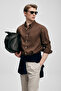 Pitaya Men's Linen Shirt Comfort Fit Dark Brown - 3