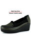 Priscilla Khaki Genuine Cowhide Leather Stretch Wedge Heeled Casual Shoes - 4