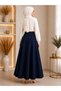 Women's Navy Blue Knitted Scuba Crepe Hijab and Casual Skirt Length: 94-95cm - 2