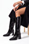 Women's Pointed Toe Thick Heeled Bellows Heeled Boots Without Zipper Tines Black - 2