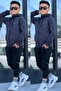Boy's Hooded Stripe Printed Sweatshirt with Arm Pockets and Diving Fabric Tracksuit Set Esf7032 - 5