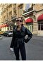 Women's Stand Collar Belted Faux Leather Jacket Double Breasted Buttoned Short Trench Coat - 4
