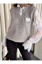 Mink Heart Embroidered Sweater with Lace Sleeves and Collar - 1247 - 2