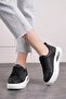 Casual Women's Black White Sneaker Knit Lace up Lightweight Thick High Balloon Sole Sneakers 5750 - 5