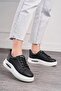 Casual Women's Black White Sneaker Knit Lace up Lightweight Thick High Balloon Sole Sneakers 5750