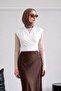 Double Breasted Model Sandy Blouse with Zero Sleeves - White