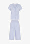 Spring Blue Sky Pointel Polka Dot Patterned Short Sleeve Capri Pajamas Set - 5