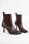 Women's Brown Leather Side Elastic Heeled Boots